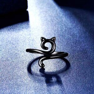 Cat Ring Finger Wrap Band Adjustable Kitty Stylish Trendy Simple Rave Black Fun